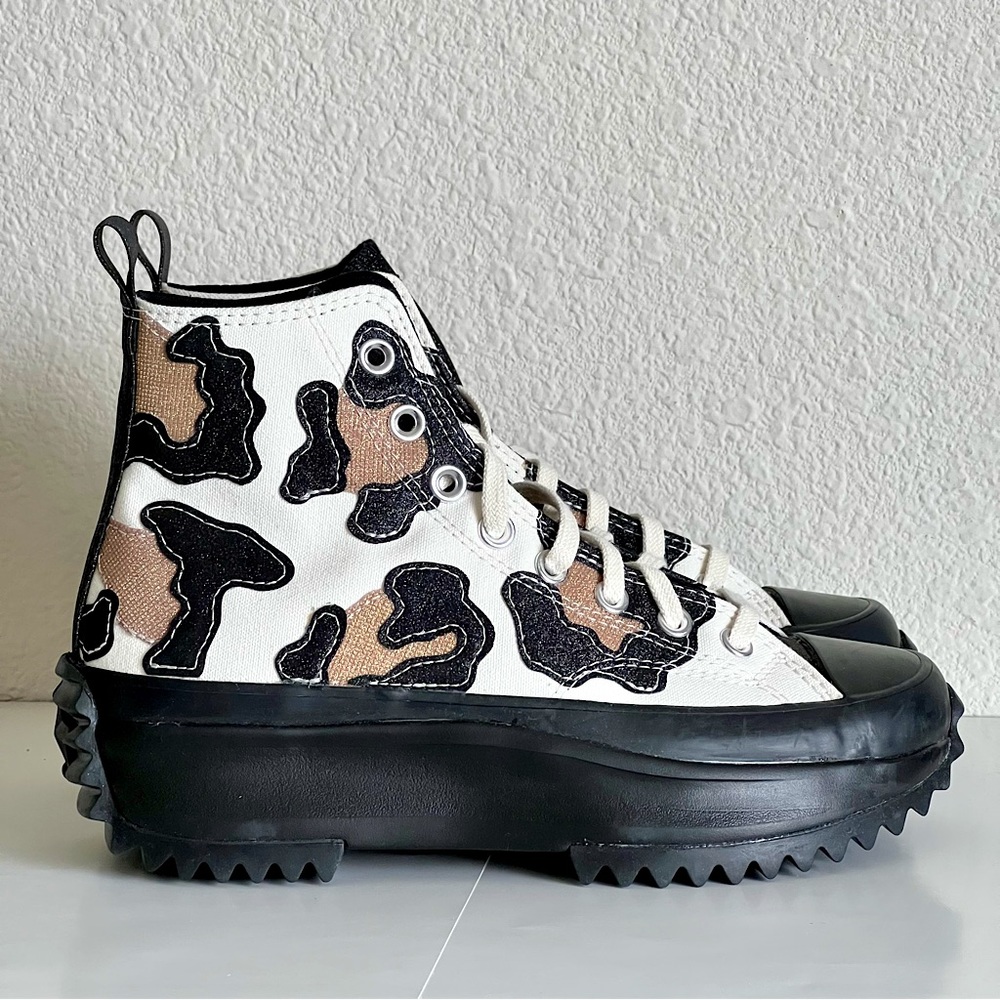 Converse Run Star Hike Hi Platform 'Leopard' Egret/Black/Gold Glitter Size 8.5